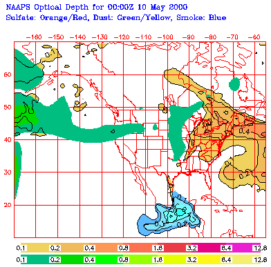 plot of optical depth over north america