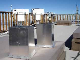 Bromine Oxide and Nitrous Oxide sensor chimneys on MLO sun deck Sensor coverings on Mauna Loa sun deck